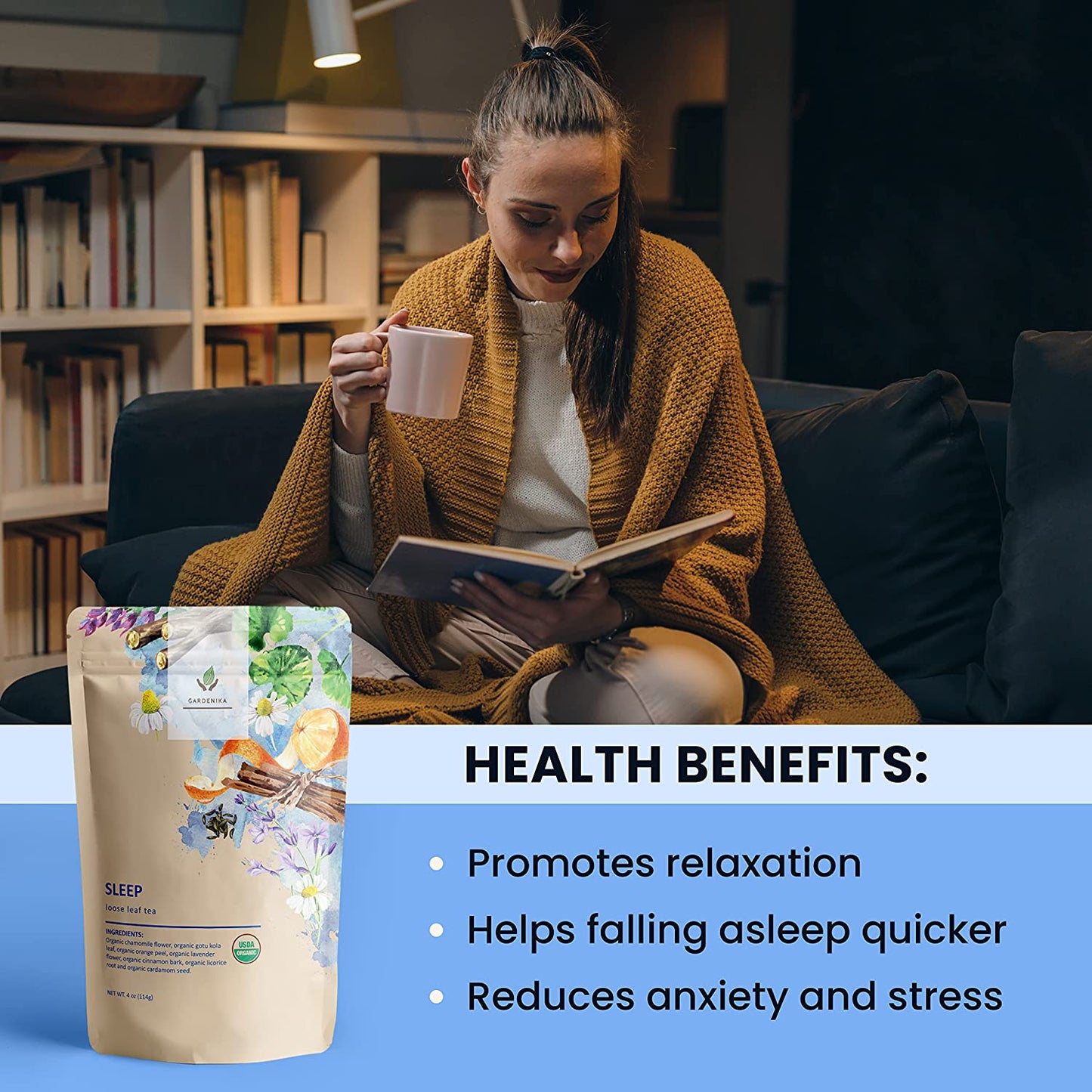 Sleep Calm Loose Leaf Herbal Tea with Chamomile, USDA Organic, Kosher, Caffeine Free - 4 oz (114g)