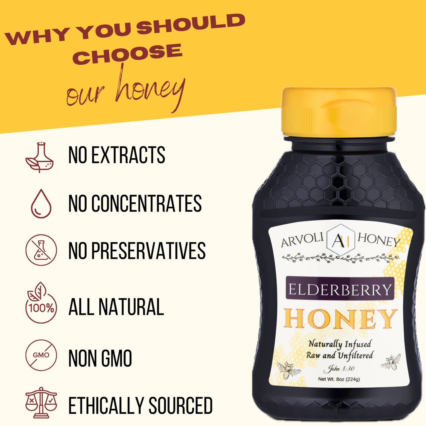 Arvoli Honey Elderberry Infused Honey Bottle - 8oz