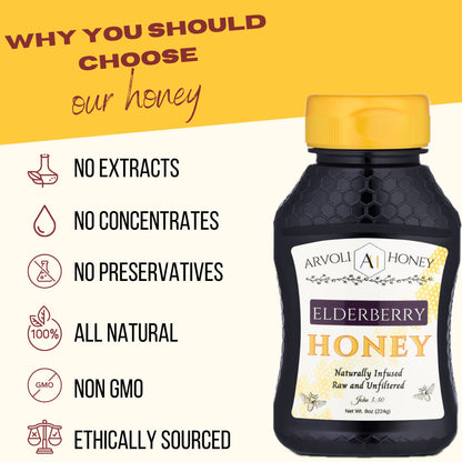Arvoli Honey Elderberry Infused Honey Bottle - 8oz