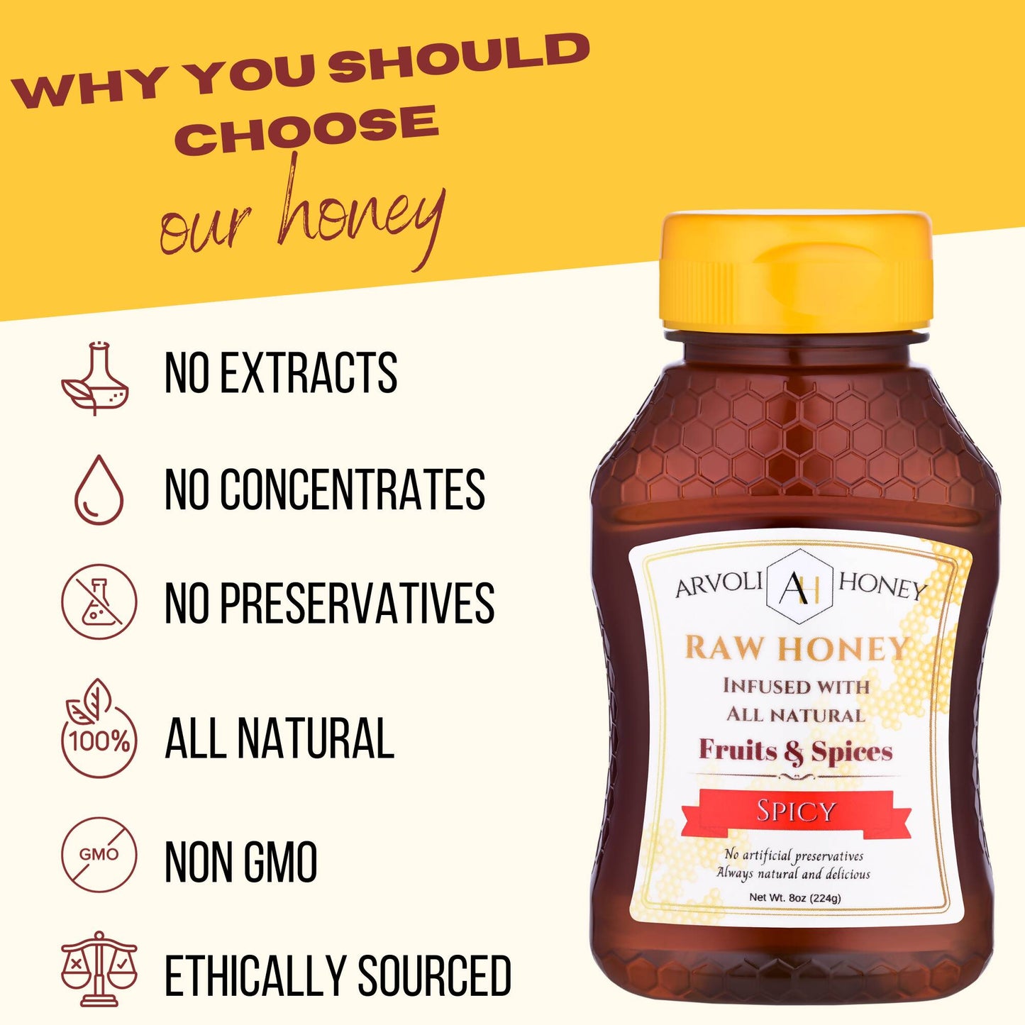 Arvoli Honey Hot Honey Bottles - 12 bottles x 8 oz