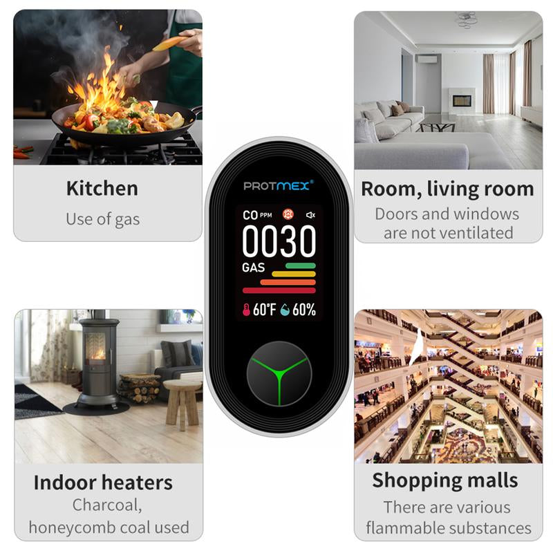 Protmex Portable Carbon Monoxide Detectors & Natural Gas Detector Plug In, Temperature Humidity Sensor Built-In, Gas & CO Monitor Alarm Sound Warning for Kitchen/Garage/Travel