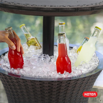 Pacific Cool Bar Outdoor Patio Furniture and Hot Tub Side Table with 7.5 Gallon Beer and Wine Cooler, Espresso Brown