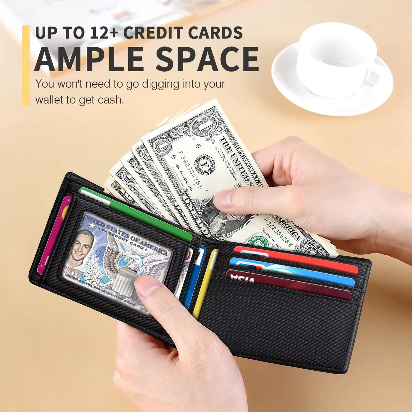 RUNBOX Slim Leather Wallet w/ RFID & 11 Card Slots