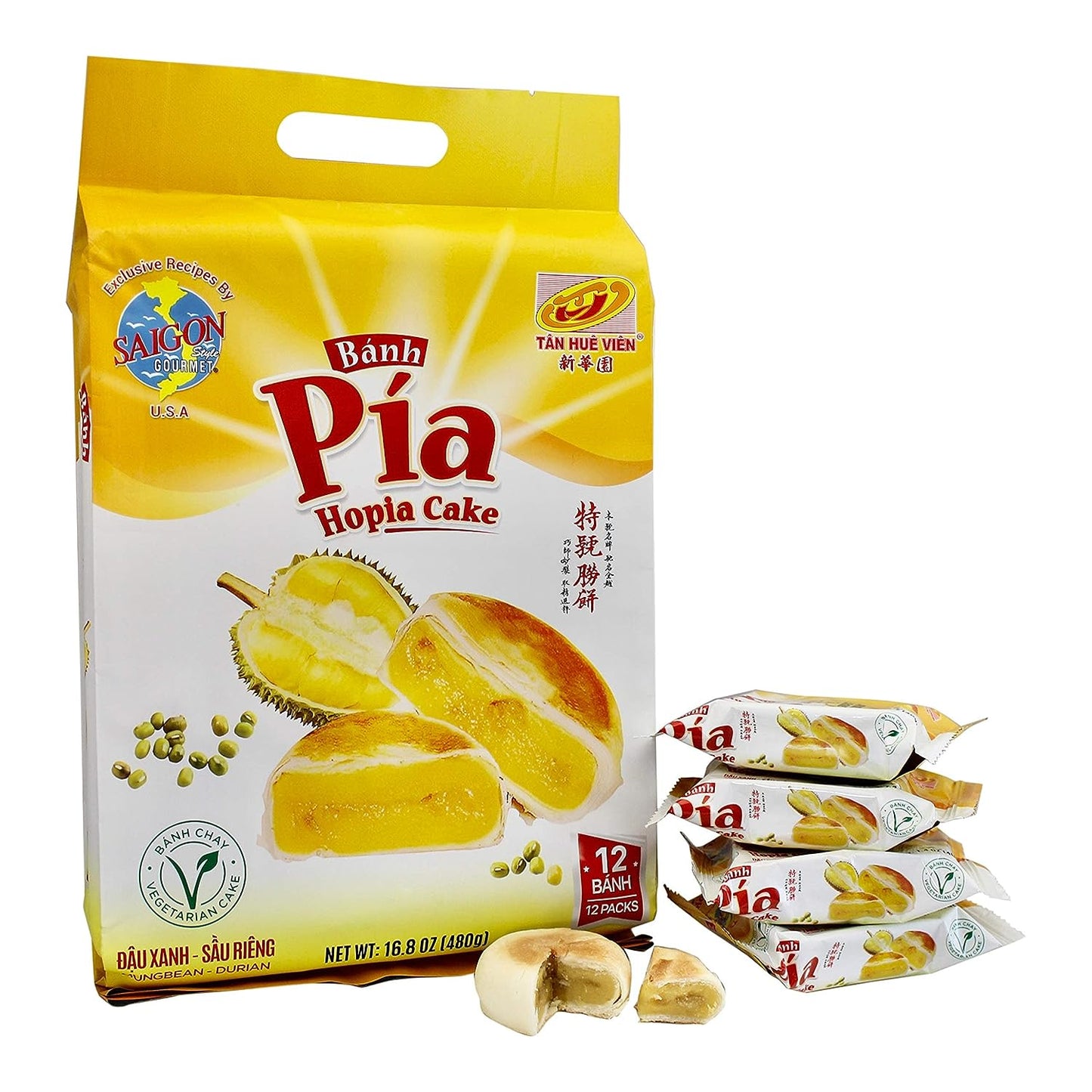 Banh Pia Hopia Cakes, 12 Count, Mungbean - Durian Flavor, 16.8 Ounce