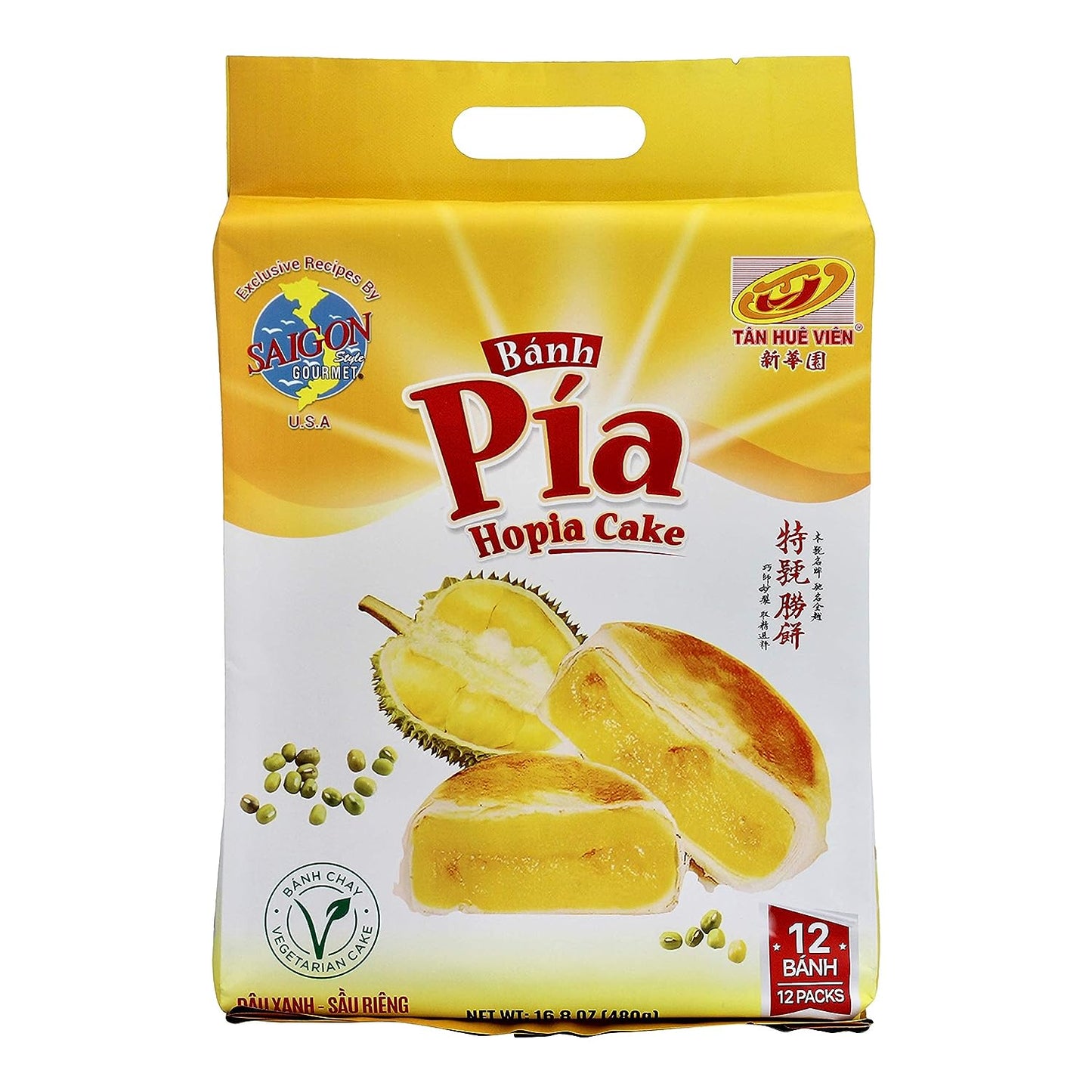Banh Pia Hopia Cakes, 12 Count, Mungbean - Durian Flavor, 16.8 Ounce