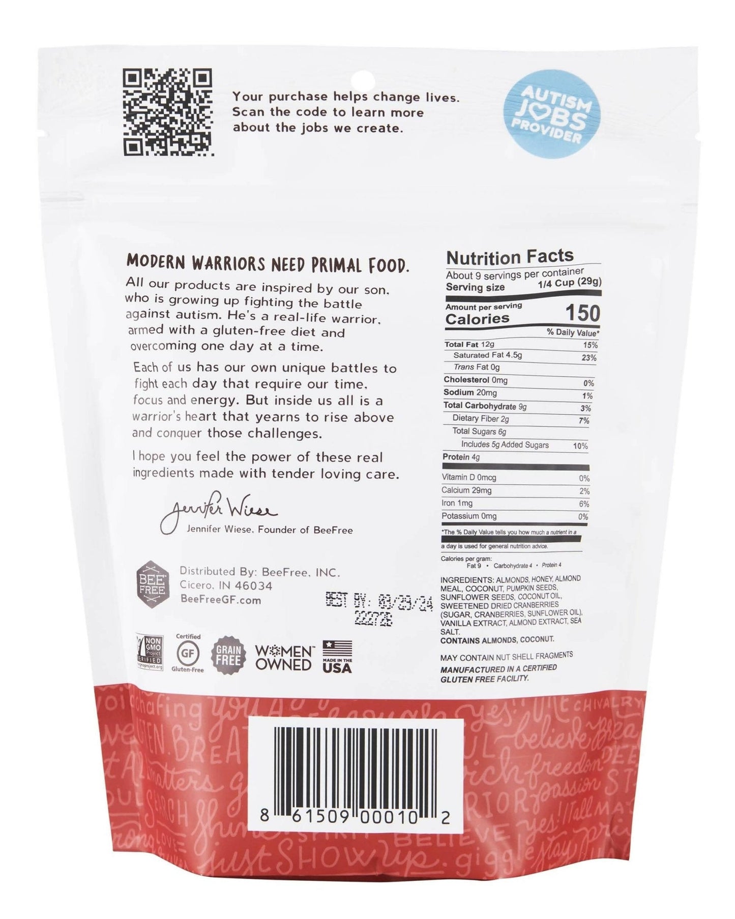 Bee Free Warrior Mix: Hagen's Berry Bomb Granola, Gluten Free, Grain Free - 12 Bags x 9oz