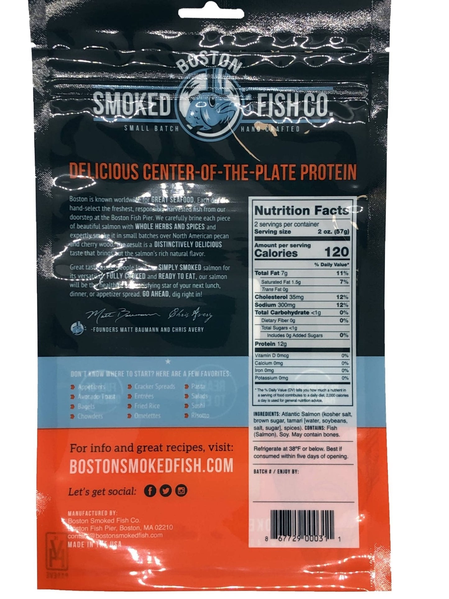 Boston Smoked Fish Co’s Smoked Salmon Portions (Hot Smoked) - 12 x 4 oz