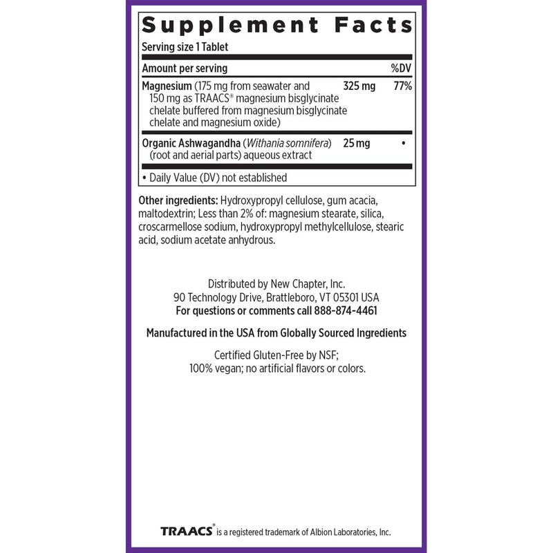 New Chapter Magnesium + Ashwagandha Supplement | 325 Mg with Magnesium Glycinate, 2.5X Absorption, Muscle Recovery, Heart, Bone Health & Relaxation - 30Ct