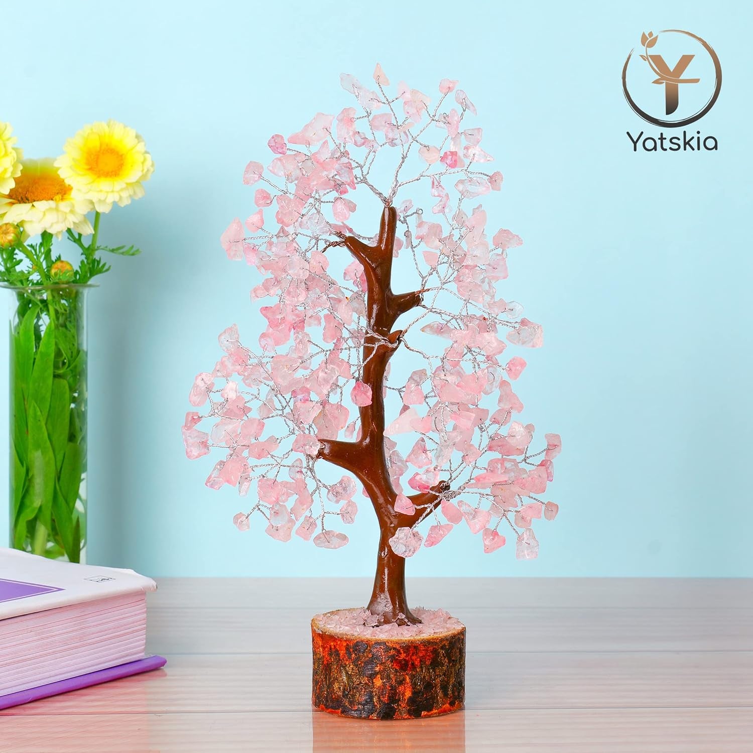 Rose Quartz Crystal Tree - Bonsai Tree of Life - Pink Room Decor - Desk Decorations for Women Office - Gemstones and Crystals - Stones and Crystals