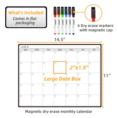 Magnetic Dry Erase Monthly Calendar Whiteboard for Fridge-Reusable Monthly Planning Board for Refrigerator-Refrigerator Organizer with Monthly Calendar Whiteboard