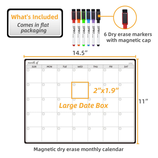 Magnetic Dry Erase Monthly Calendar Whiteboard for Fridge-Reusable Monthly Planning Board for Refrigerator-Refrigerator Organizer with Monthly Calendar Whiteboard
