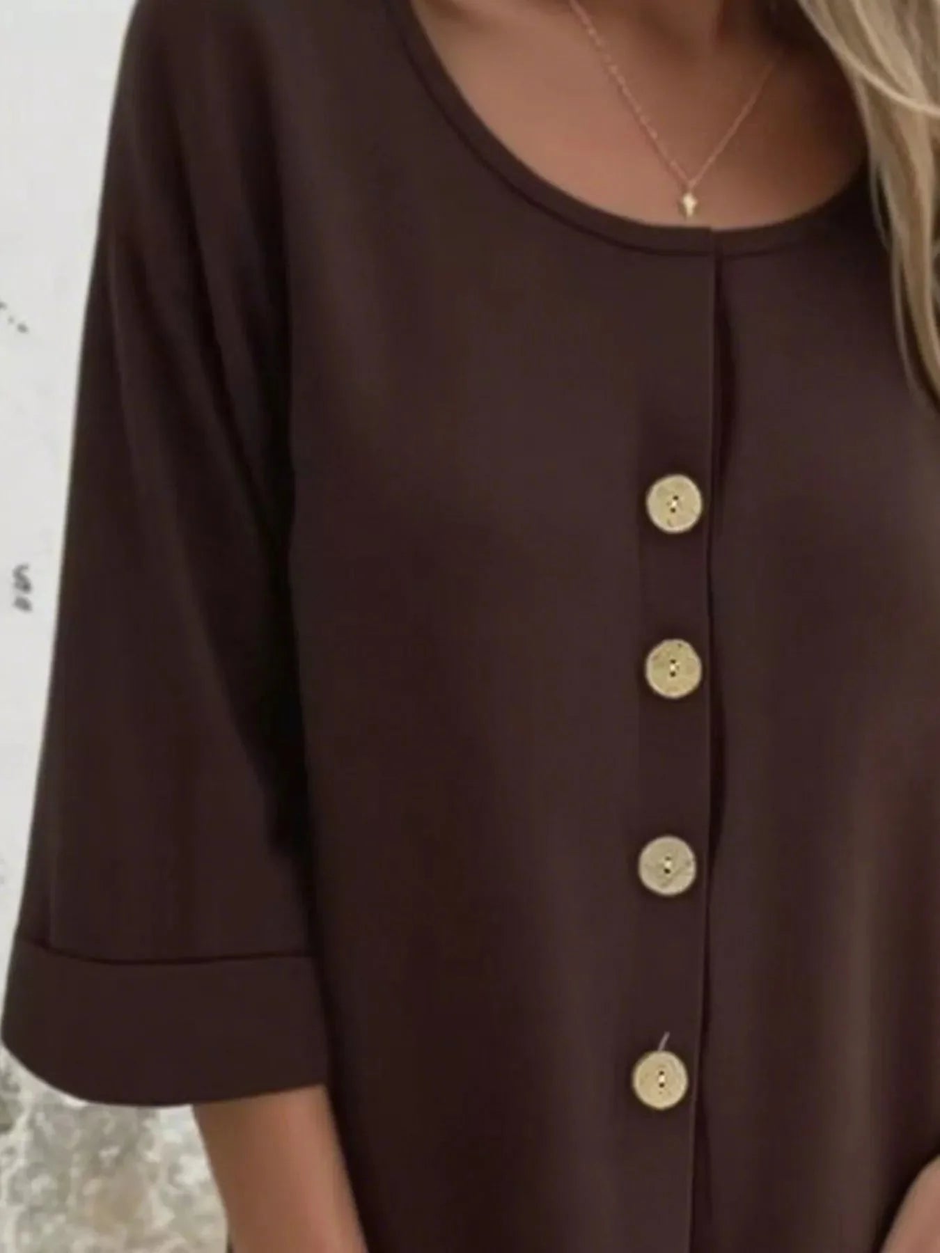 Button-Front 3/4 Sleeve Plus Size Casual Top