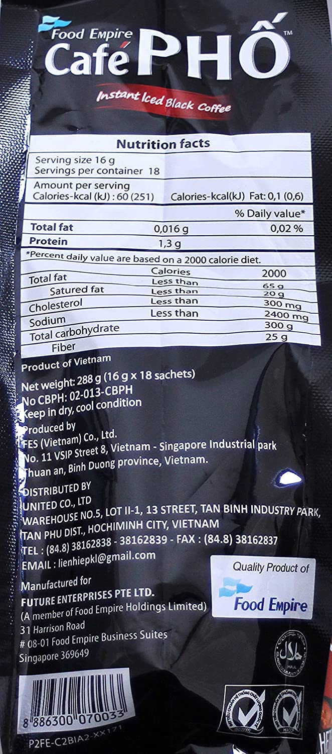 Cafe Pho Black Coffee , Bag of 18 Sachets