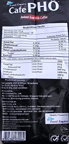 Cafe Pho Vietnamese 3in1 Instant Iced Milk Coffee, Bag of 18 Sachets