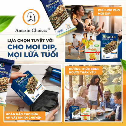 Amazin Choices Rong Biển Kẹp Hạt Cao Cấp (16 Thanh) – Snack Thuần Chay Lành Mạnh – Mua $19.99 Tặng Ngay Xoài Cay Sấy Dẻo 100g (Trị giá: $7.99 )