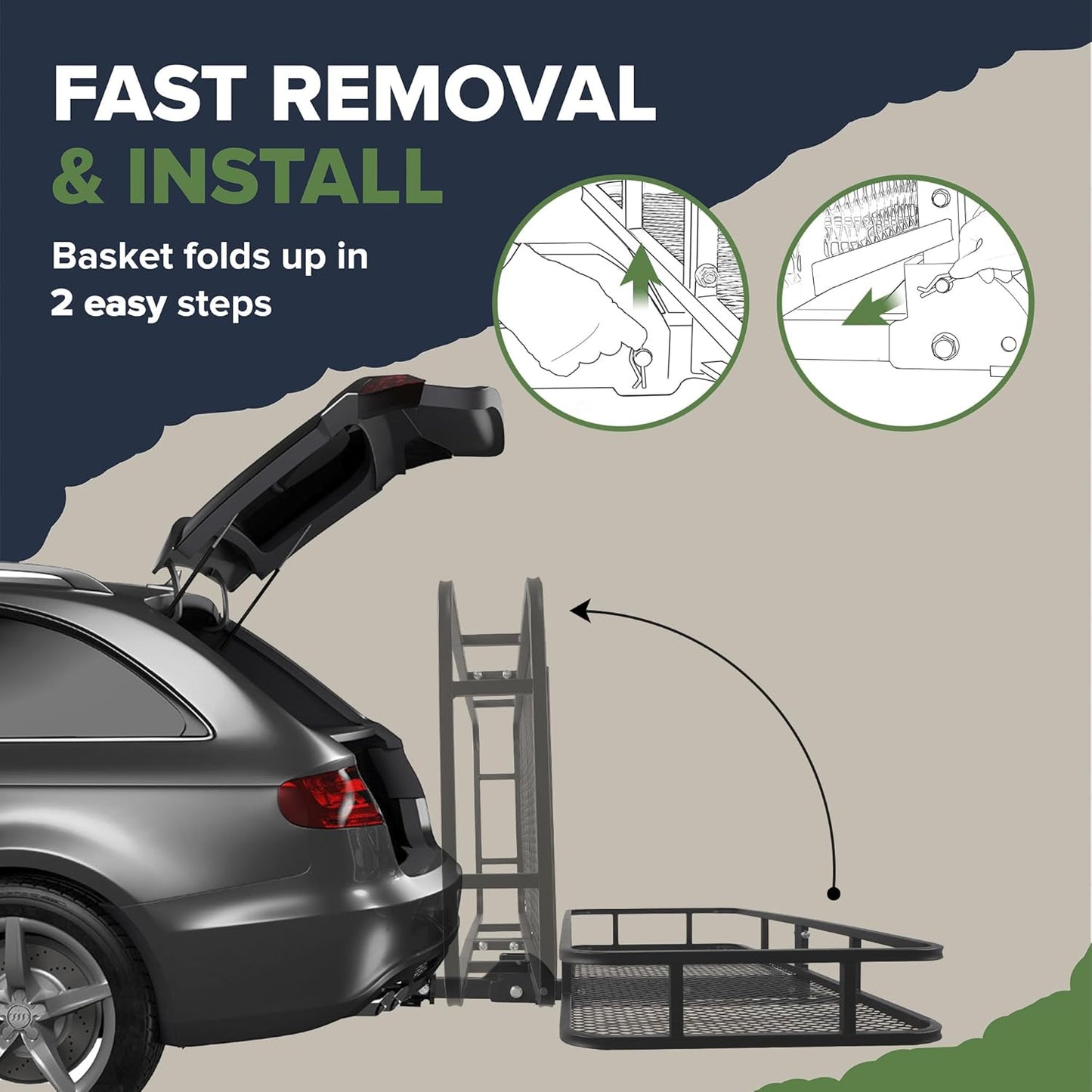 60 X 23 X 5.5 Inch Folding Hitch Cargo Carrier with 500D PVC Waterproof Cargo Bag, 500 Lbs Capacity Heavy Duty 2 Inch Receiver Luggage Basket for SUV, Pickup Truck, Camping & Travel