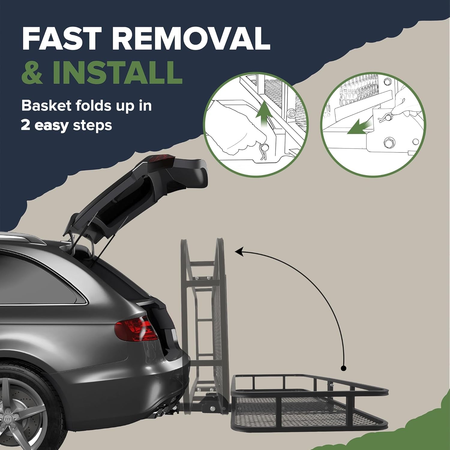 60 X 23 X 5.5 Inch Folding Hitch Cargo Carrier with 500D PVC Waterproof Cargo Bag, 500 Lbs Capacity Heavy Duty 2 Inch Receiver Luggage Basket for SUV, Pickup Truck, Camping & Travel