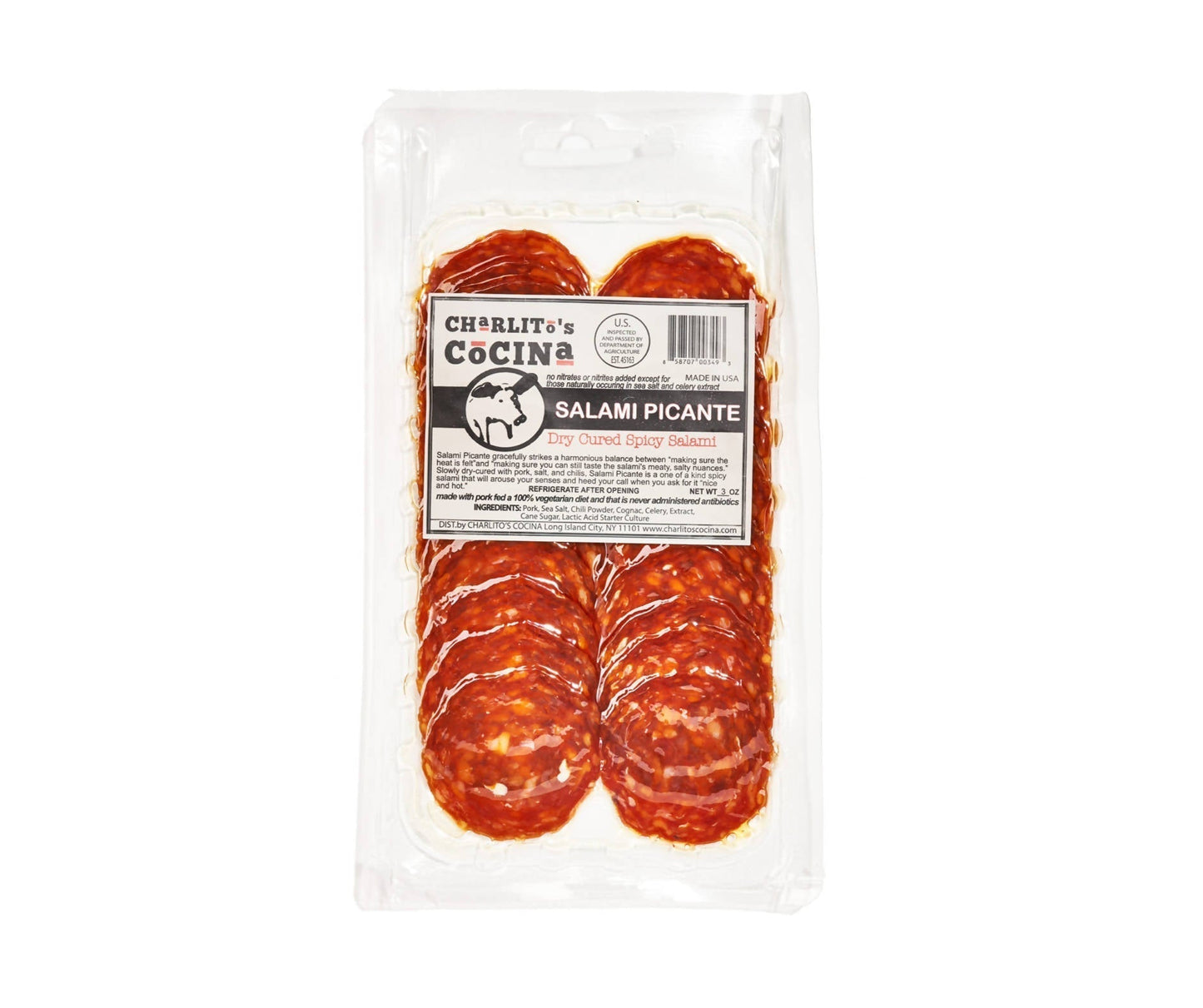 Charlito’s Cocina Salami Picante - Dry Cured Spicy Salami (Presliced) - 15 x 3oz