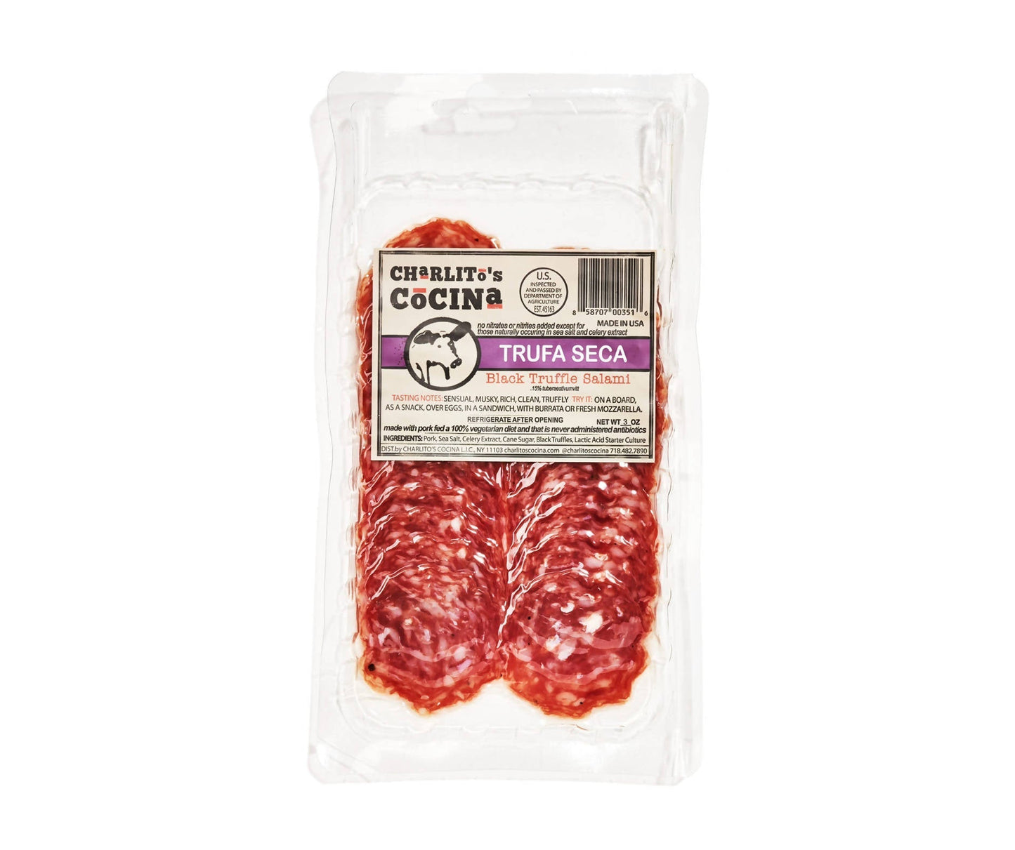 Charlito’s Cocina Trufa Seca - Dry Cured Black Truffle Salami (Presliced) - 15 x 3oz