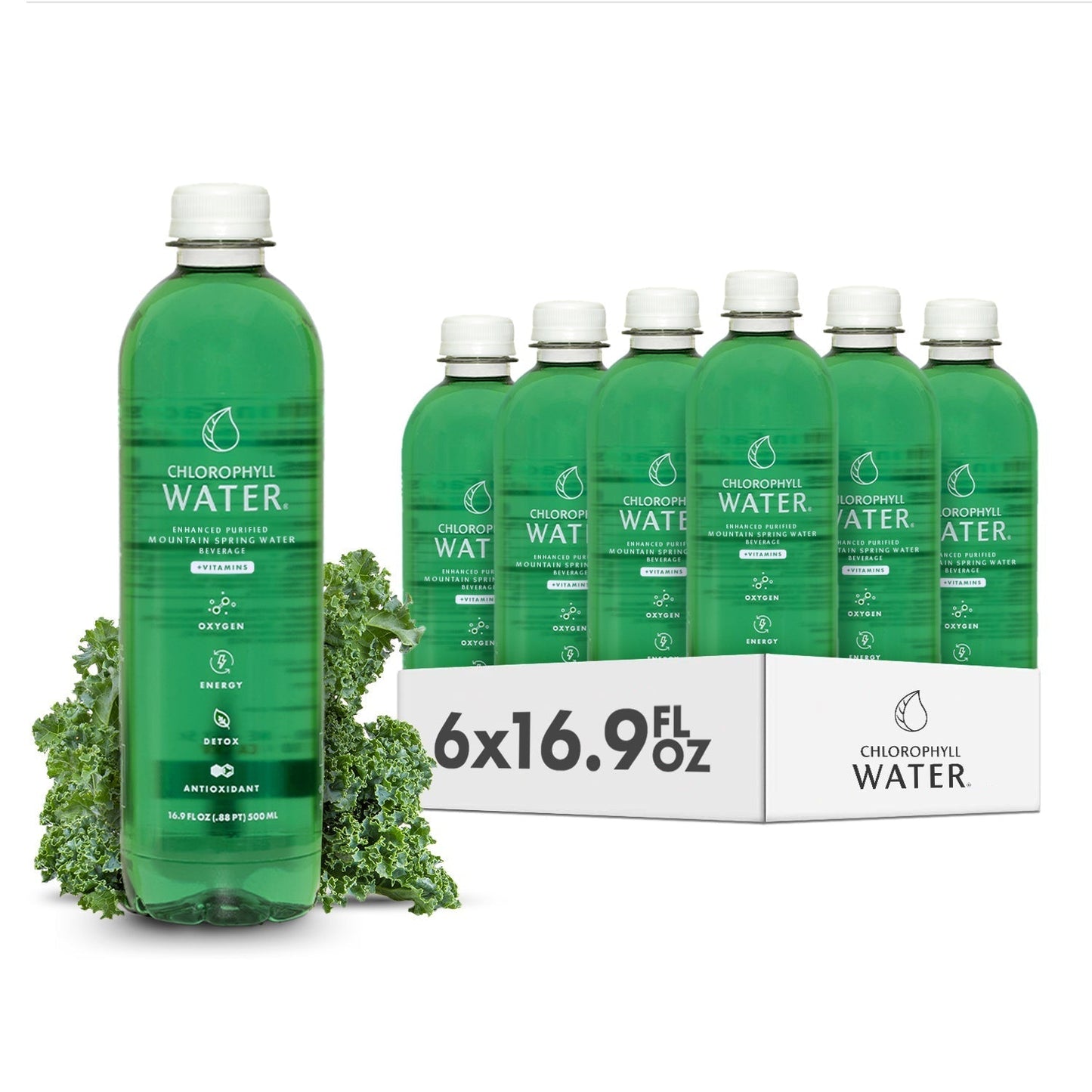 Chlorophyll Water® (Case of 6): Purified Mountain Spring Water with Essential Vitamins by Chlorophyll Water
