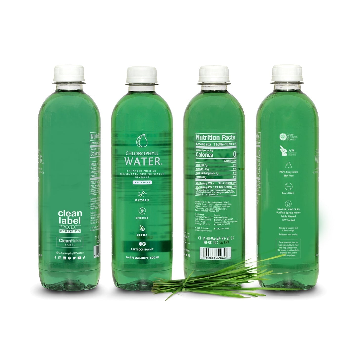 Chlorophyll Water® (Case of 6): Purified Mountain Spring Water with Essential Vitamins by Chlorophyll Water