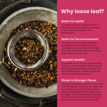 Cinnamon Hibiscus Loose Tea, Heart Health & Antioxidant Rich - Caffeine Free - 55+ Cups - USDA Organic & Kosher - 4 oz (113g)