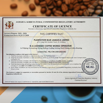 Plantation Blue 100% Jamaica Blue Mountain Premium Coffee (8oz - medium roasted whole beans)