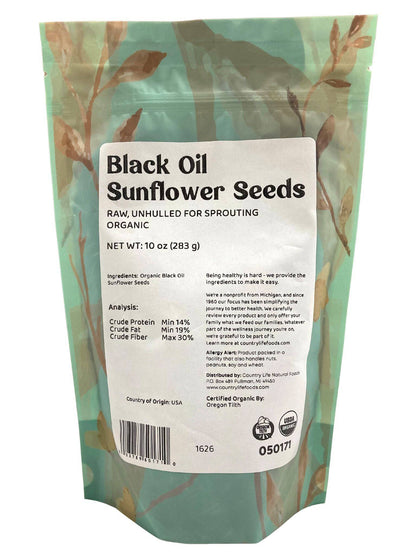 Sunflower Seeds, Black Oil, Unhulled For Sprouting, Organic