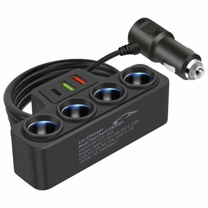 120W Car 4-Socket Adapter with PD Fast Charge,Qc3.0 & PD 3 Charging Ports, Super Fastcharger Adapter for 12V/24V Vehicles