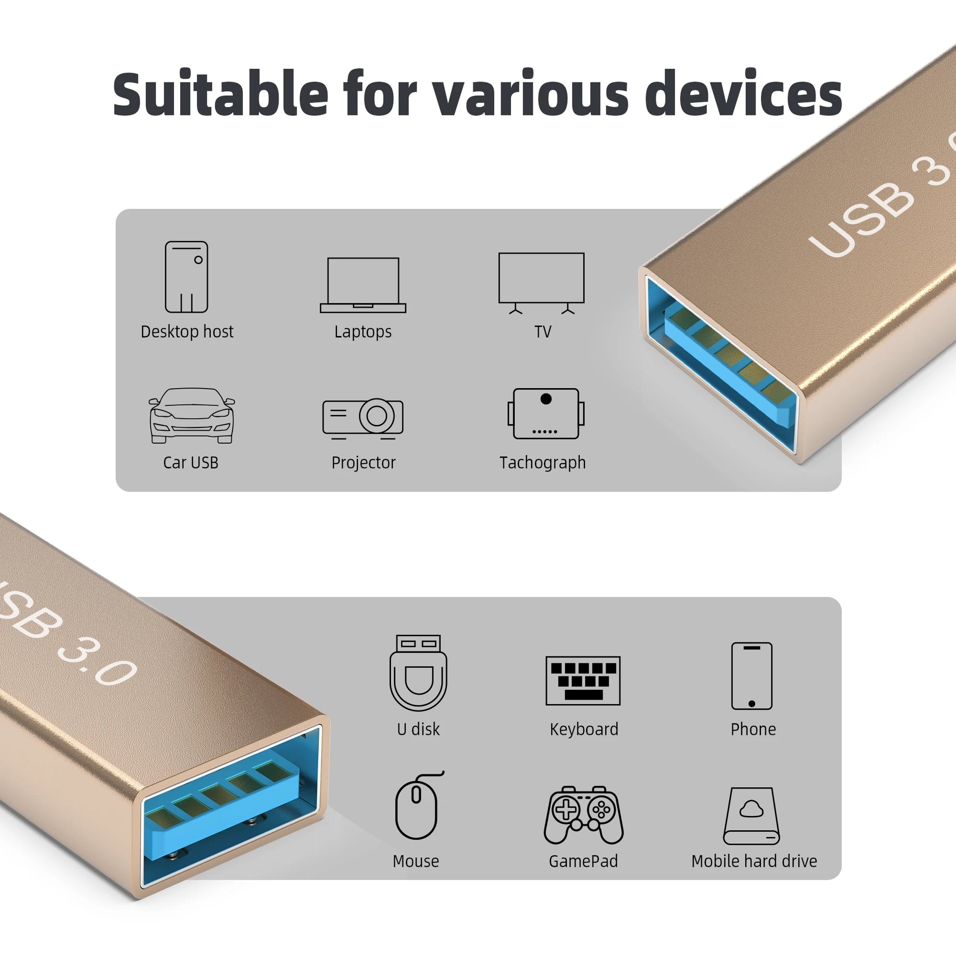 USB 3.0 Type a Female to a Female Connector Adapter OTG AF to AF Coupler F/F Gender Changer Extender Converter Gold