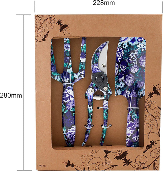 3 Piece Aluminum Garden Tool Set - Trowel, Cultivator, Pruning Shear, Gift Set for Gardening Needs (Purple&Blue)