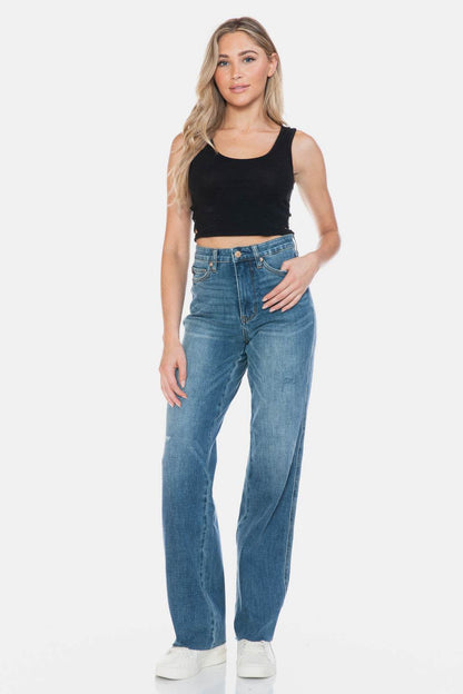 Judy Blue Full Size Tummy Control Cut Raw Hem Straight Women Jeans