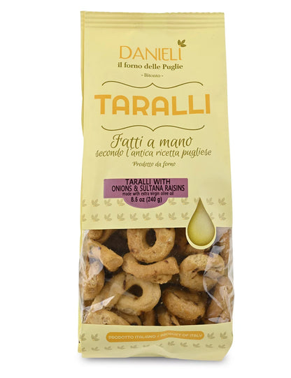 Taralli Cipolla e Uvetta - Onion & Sultana Raisin Produced by: Danieli  in Puglia, Italy