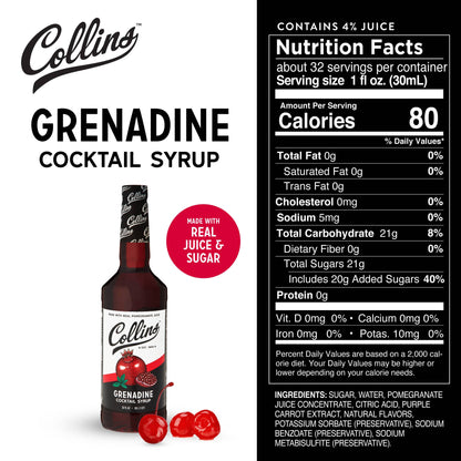 Real Sugar Grenadine Cocktail Syrup 32 oz