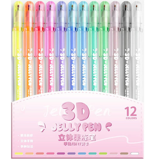 Kaba Bear 3D Jelly Pen 12Pcs, 3D Jelly Pens 12 Colors Candy Color Gel Ink Pens Art Supplies Marker Handwriting Pens Ink Pens for Writing Notes 5Ml