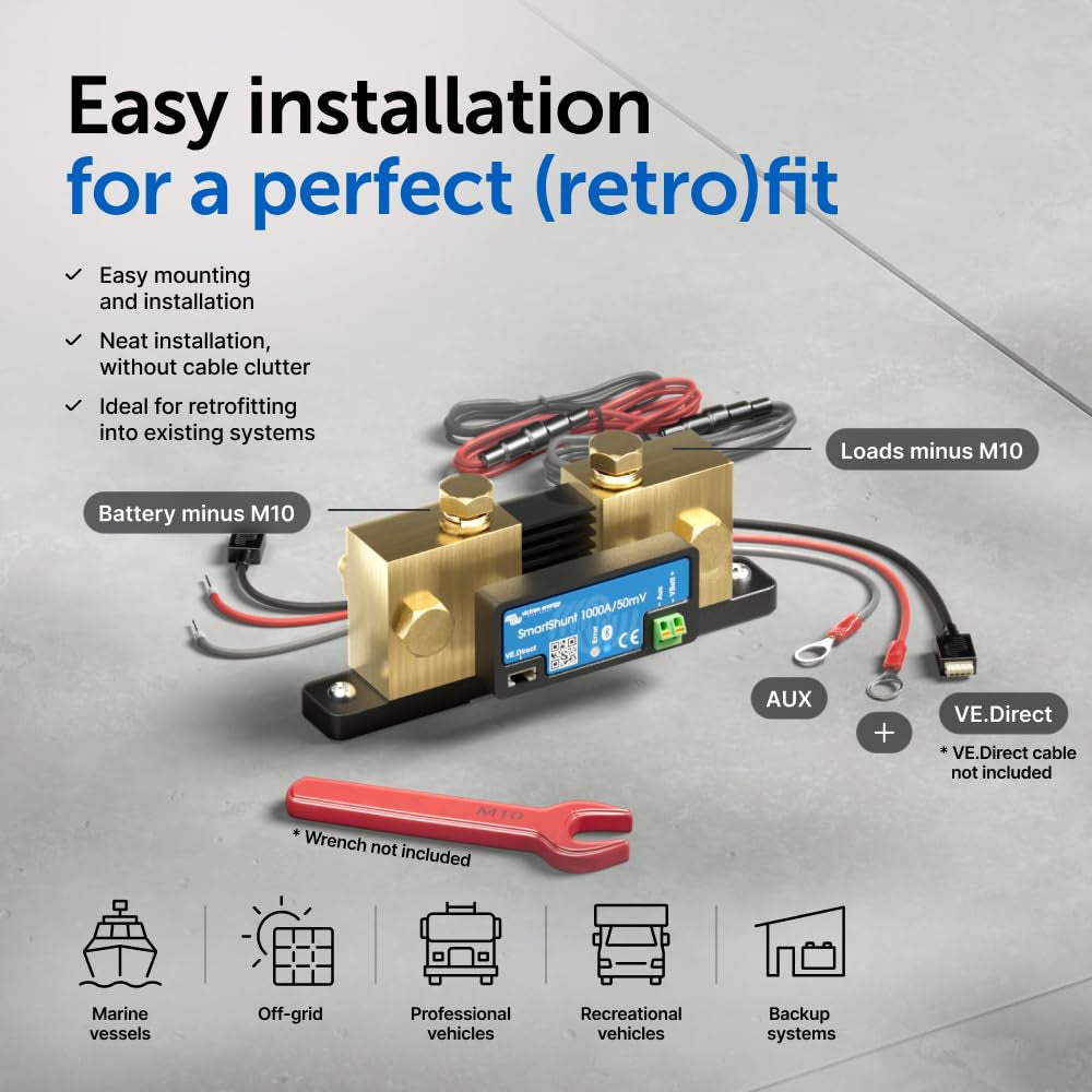Smartshunt Battery Monitor (Bluetooth) - Victron Smart Shunt - 6.5V-70V, 1000 Amp