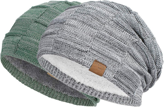 Slouchy Beanie for Men Winter Hats for Guys Cool Beanies Mens Lined Knit Warm Thick Skully Stocking Binie Hat Pairs
