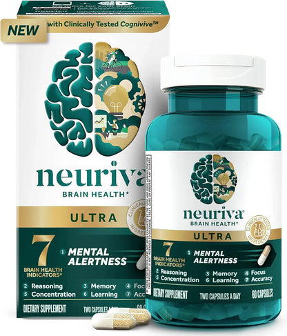 NEURIVA Ultra Nootropic Brain Supplement - Memory, Focus, 60 Caps - Clearance Sale