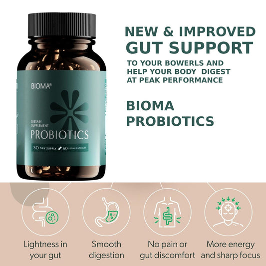 BIOMA Probiotic Gut Support - Vegan, Gluten Free, 60 Caps - Clearance Sale