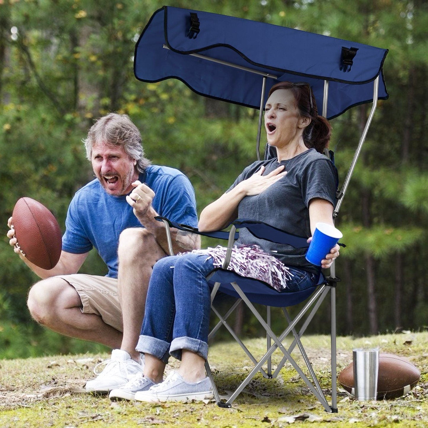Portable Camping Chair with Adjustable Canopy - Lightweight Folding Design for Sunshade