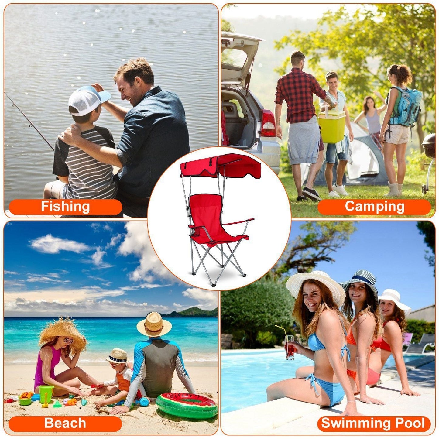 Portable Camping Chair with Adjustable Canopy - Lightweight Folding Design for Sunshade