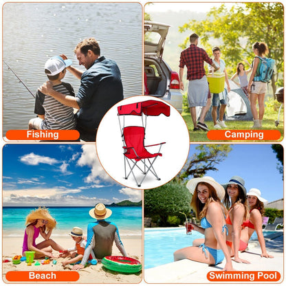 Portable Camping Chair with Adjustable Canopy - Lightweight Folding Design for Sunshade