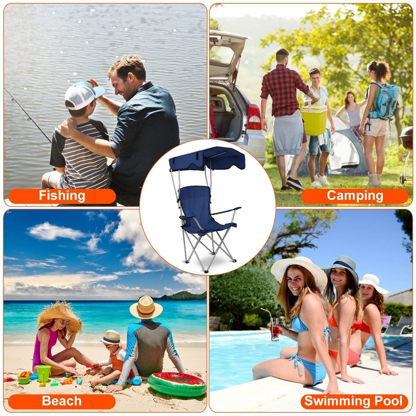 Portable Camping Chair with Adjustable Canopy - Lightweight Folding Design for Sunshade