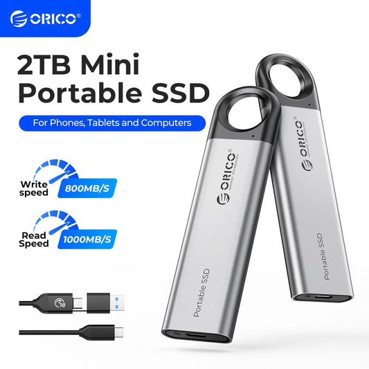 ORICO 1TB External SSD High Capacity Portable USB Hard Drive, up to 1050Mb/S, Hanging Hole Design Portable Solid State Drive, USB C&A 2 in 1 Cable, Reliable Storage for Type-C Smartphone, Tablets, Laptops - C10