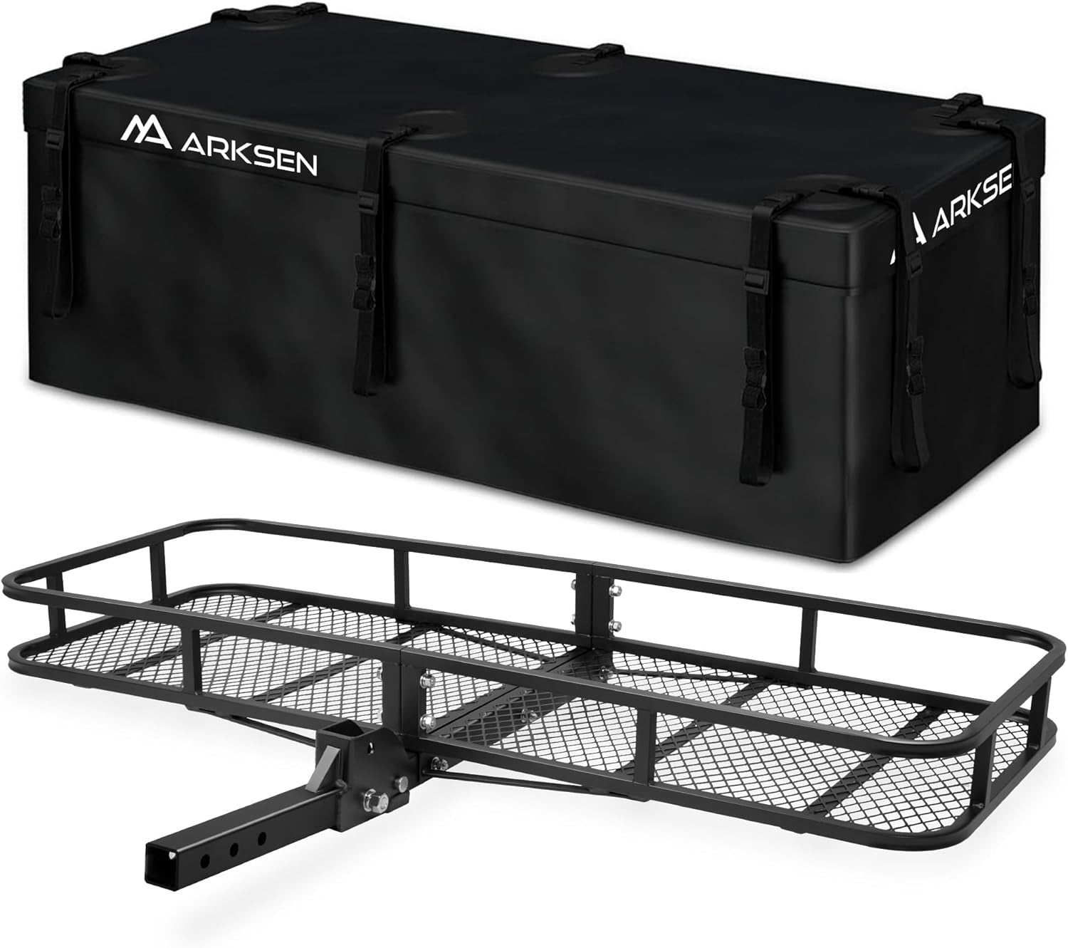 60 X 23 X 5.5 Inch Folding Hitch Cargo Carrier with 500D PVC Waterproof Cargo Bag, 500 Lbs Capacity Heavy Duty 2 Inch Receiver Luggage Basket for SUV, Pickup Truck, Camping & Travel