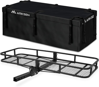 60 X 23 X 5.5 Inch Folding Hitch Cargo Carrier with 500D PVC Waterproof Cargo Bag, 500 Lbs Capacity Heavy Duty 2 Inch Receiver Luggage Basket for SUV, Pickup Truck, Camping & Travel