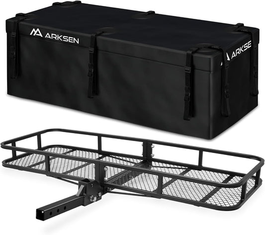 60 X 23 X 5.5 Inch Folding Hitch Cargo Carrier with 500D PVC Waterproof Cargo Bag, 500 Lbs Capacity Heavy Duty 2 Inch Receiver Luggage Basket for SUV, Pickup Truck, Camping & Travel