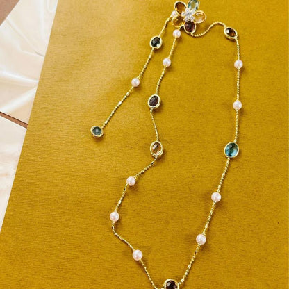 Swyii Elegant Floral Adjustable Pendant Multi Station Necklace for Women for Party, Flower Pendant, Trendy All-Match Luxury Jewelry for Gift, Mother’S Day
