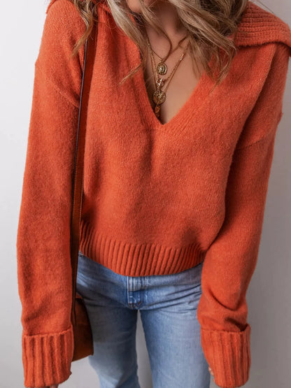 Collared Ribbed Edge V Neck Sweater