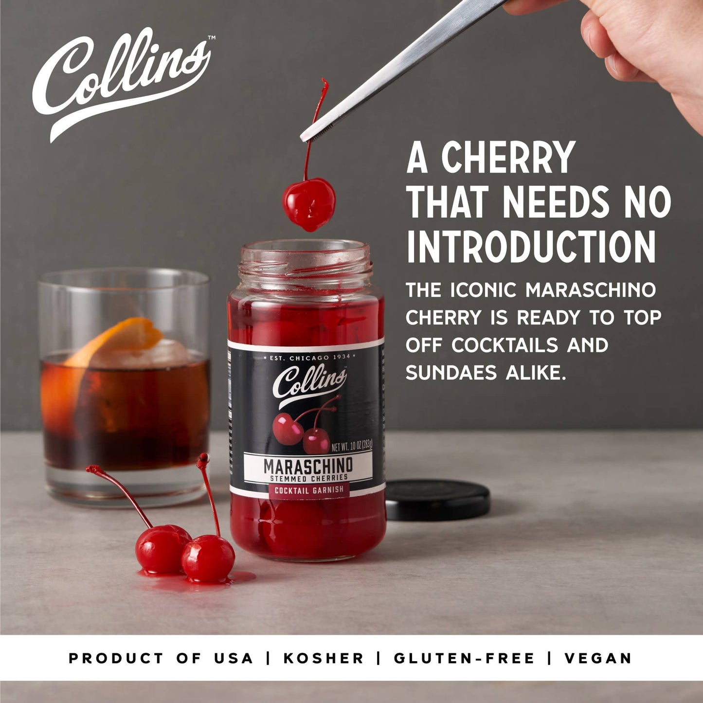 Stemmed Maraschino Cherries Cocktail Garnish 10 oz